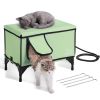 Elevated Heated Cat House, Cuboid Kitty Shelter with Adjustable Temperature and Timer